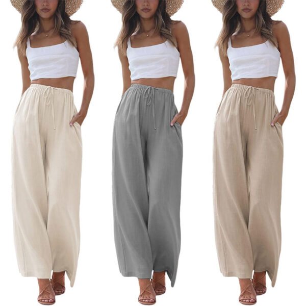 Faleave Women's Cotton Linen Summer Palazzo Pants Flowy Wide Leg Beach Trousers with Pockets