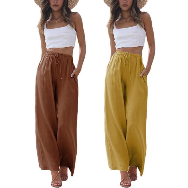 Faleave Women's Cotton Linen Summer Palazzo Pants Flowy Wide Leg Beach Trousers with Pockets - Image 7