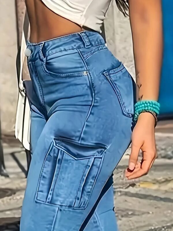 Zipper Hem Skinny Jeans, Multi-pocket High Elastic Casual Denim Cargo Pants, Women's Denim Jeans & Clothing - Image 6