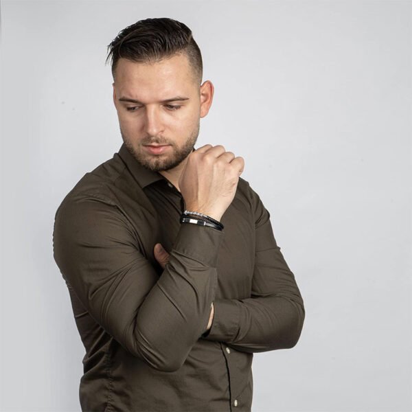 SERASAR Premium Leather Men Bracelet - Magnetic Stainless Steel Clasp Black, Silver & Gold - Jewelry Box - Great Gift Idea - Image 3