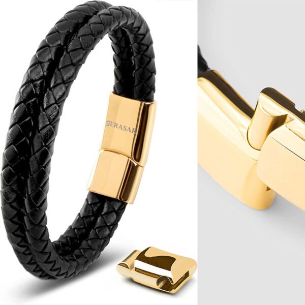 SERASAR Premium Leather Men Bracelet - Magnetic Stainless Steel Clasp Black, Silver & Gold - Jewelry Box - Great Gift Idea - Image 8