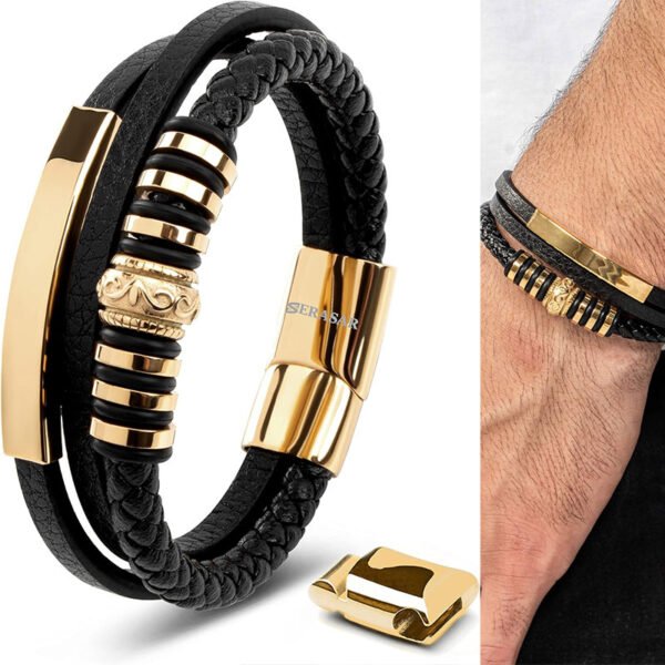 SERASAR Premium Leather Men Bracelet - Magnetic Stainless Steel Clasp Black, Silver & Gold - Jewelry Box - Great Gift Idea - Image 9