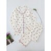 Cherry Print Pajama Set, Long Sleeve Buttons Top & Elastic Waistband Pants, Women's Sleepwear & Loungewear