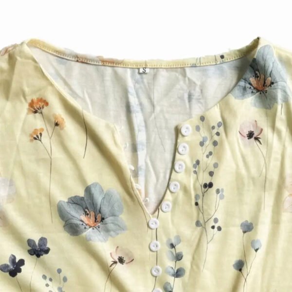 Floral Print Button Front T-shirt, Casual Flared Sleeve Top For Spring & Fall, Women's Clothing - Image 3