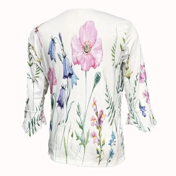 Floral Print Button Front T-shirt, Casual Flared Sleeve Top For Spring & Fall, Women's Clothing - Image 6