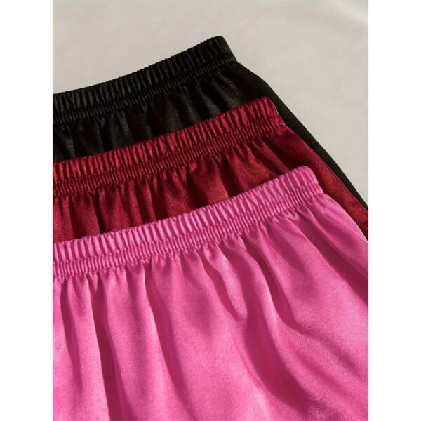 3 Sets Solid Satin Pajama Set, Crew Neck Cami Top & Elastic Waistband Shorts, Women's Sleepwear & Loungewear - Image 6