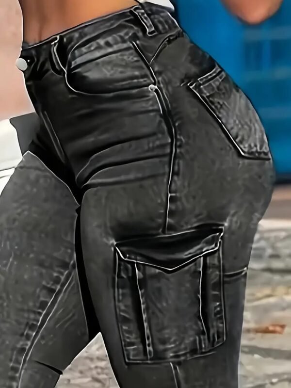 Zipper Hem Skinny Jeans, Multi-pocket High Elastic Casual Denim Cargo Pants, Women's Denim Jeans & Clothing - Image 5