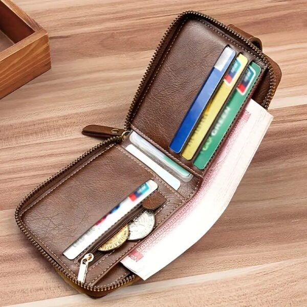 1pc Men's Fashionable Tree Pattern Zipper Buckle, PU Credit Card Card Holder, Small Zipper Coin Storage Zipper Button Closure Business Wallet, Ideal Gift For Men - Image 6