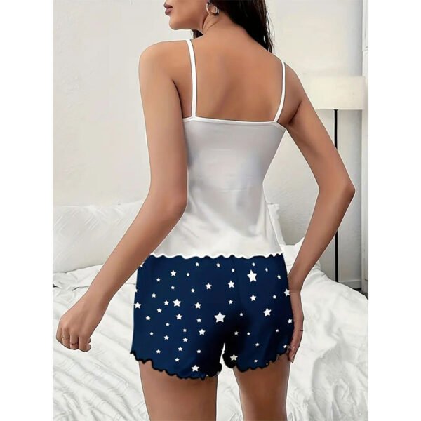 Moon & Starry Print Pajama Set, Crew Neck Cami Top & Elastic Waistband Shorts, Women's Sleepwear & Loungewear - Image 2