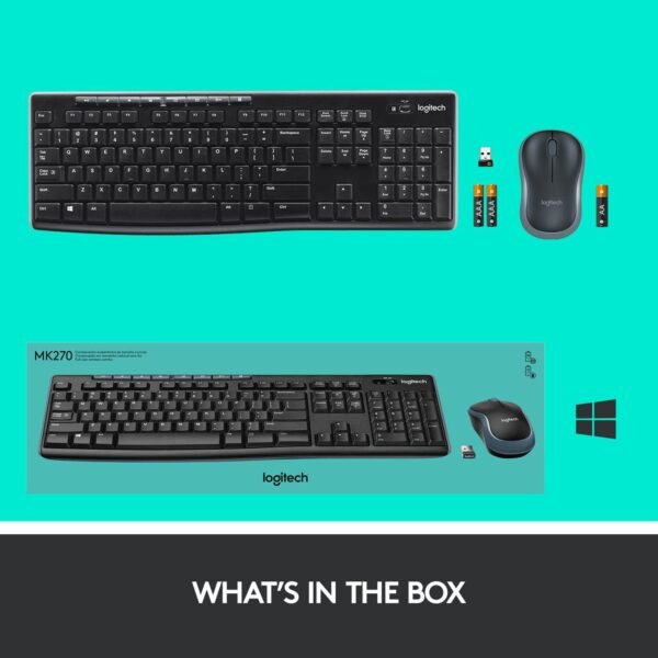 Logitech Mk270 Wireless Keyboard And Mouse Combo For Windows, 2.4 Ghz Wireless, Compact Wireless Mouse, 8 Multimedia And Shortcut Keys, 2-Year Battery Life, Pc/Laptop, English/Arabic - Image 2