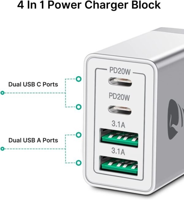 USB C Charger, Aioneus 40W 4-Port Type C Fast Charger Adapter with USB-C and USB-A, PD 3.0 USB C Adapter Plug Wall Charger for Samsung S23 S22 Ultra S10, iPhone 15 14 13 Pro Max XR, iPad, Google Pixel - Image 7