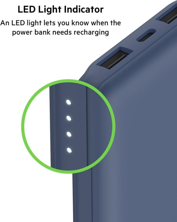 Belkin 10000mAh portable power bank, 10K USB-C portable charger with 1 USB-C port and 2 USB-A ports, battery pack for up to 15W charging for iPhone, Samsung Galaxy, AirPods, iPad, and more – Blue - Image 4