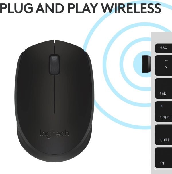 Logitech M171 Wireless Mouse for PC, Mac, Laptop, 2.4 GHz, Optical Tracking, 12-Months Battery Life, Ambidextrous-Black - Image 4
