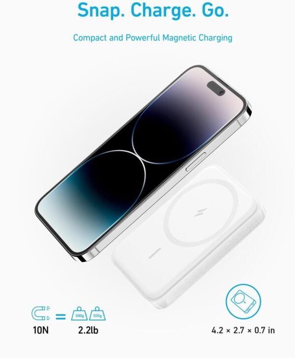 Anker Magnetic Power Bank 10K, Wireless Portable Charger, 20W Fast Charging Battery Pack with USB-C Compatible with Magsafe, iPhone 15/15 Plus/15 Pro/15 Pro Max, iPhone 14/13/12 Series - Image 5