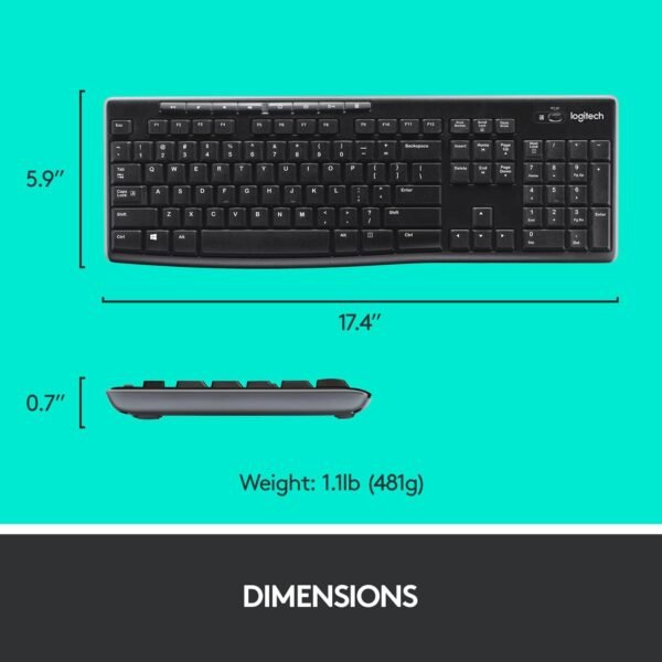 Logitech Mk270 Wireless Keyboard And Mouse Combo For Windows, 2.4 Ghz Wireless, Compact Wireless Mouse, 8 Multimedia And Shortcut Keys, 2-Year Battery Life, Pc/Laptop, English/Arabic - Image 6