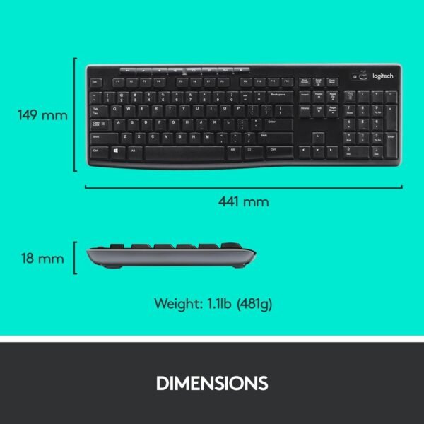 Logitech Mk270 Wireless Keyboard And Mouse Combo For Windows, 2.4 Ghz Wireless, Compact Wireless Mouse, 8 Multimedia And Shortcut Keys, 2-Year Battery Life, Pc/Laptop, English/Arabic - Image 9