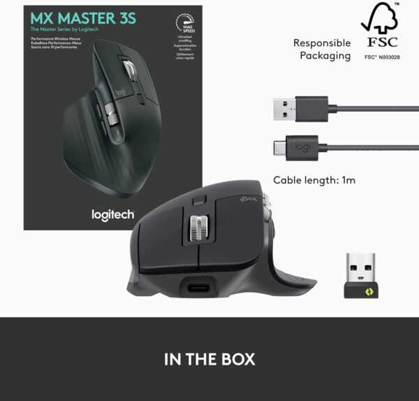 Logitech MX Master 3S - Wireless Performance Mouse with Ultra-fast Scrolling, Ergo, 8K DPI, Track on Glass, Quiet Clicks, USB-C, Bluetooth, Windows, Linux, Chrome - Graphite - Image 5