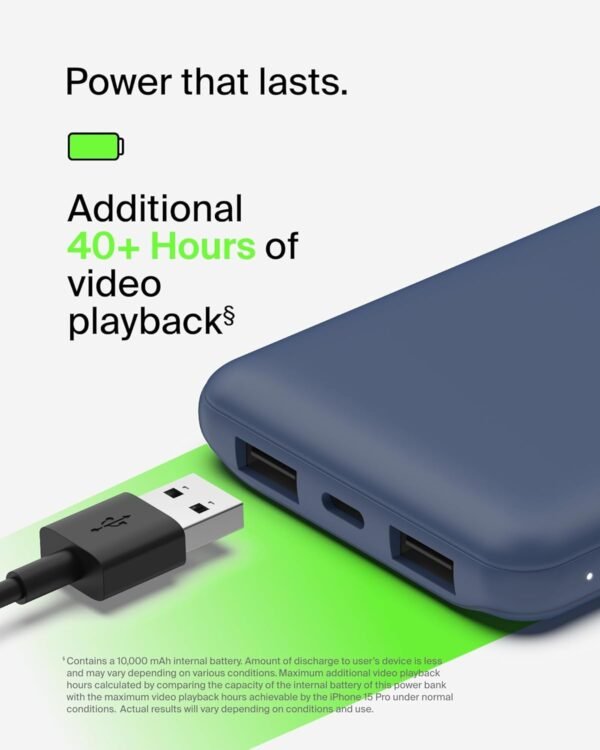 Belkin 10000mAh portable power bank, 10K USB-C portable charger with 1 USB-C port and 2 USB-A ports, battery pack for up to 15W charging for iPhone, Samsung Galaxy, AirPods, iPad, and more – Blue - Image 6