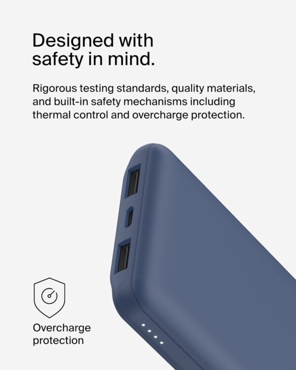 Belkin 10000mAh portable power bank, 10K USB-C portable charger with 1 USB-C port and 2 USB-A ports, battery pack for up to 15W charging for iPhone, Samsung Galaxy, AirPods, iPad, and more – Blue - Image 2