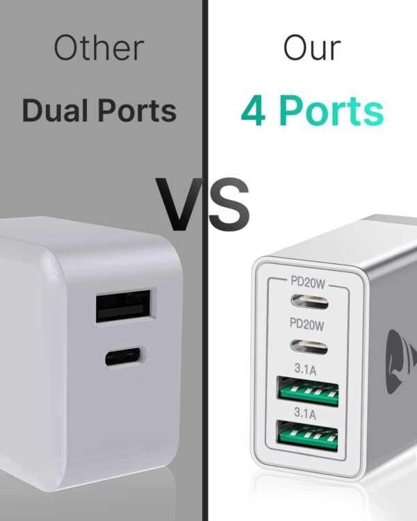 USB C Charger, Aioneus 40W 4-Port Type C Fast Charger Adapter with USB-C and USB-A, PD 3.0 USB C Adapter Plug Wall Charger for Samsung S23 S22 Ultra S10, iPhone 15 14 13 Pro Max XR, iPad, Google Pixel - Image 6