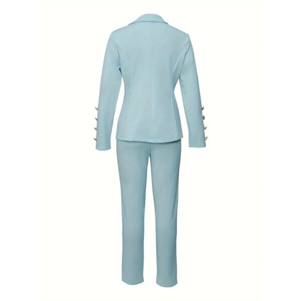 Business Casual Two-piece Set, Double-breasted Lapel Blazer & Slim Pants Outfits, Women's Clothing - Image 7