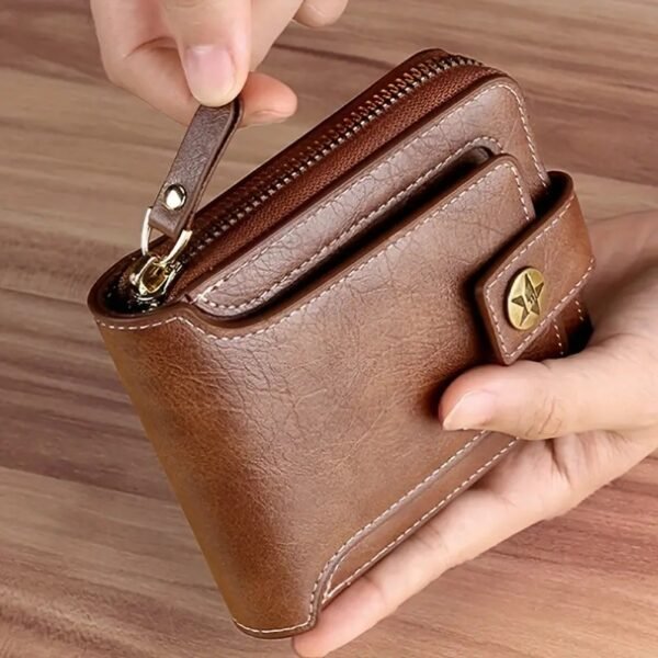 1pc Men's Fashionable Tree Pattern Zipper Buckle, PU Credit Card Card Holder, Small Zipper Coin Storage Zipper Button Closure Business Wallet, Ideal Gift For Men