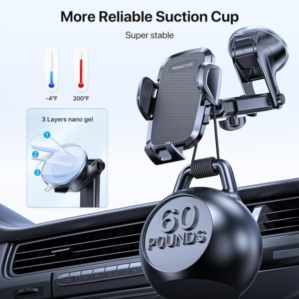 Miracase Universal Car Phone Holder [Powerful Suction Cup] Phone Holder Car for Dashboard Windshield [Double Metal Hook] Mobile Holder for Car Air Vent Car Mobile Holder for All 4.0-7.2" Smartphone - Image 6