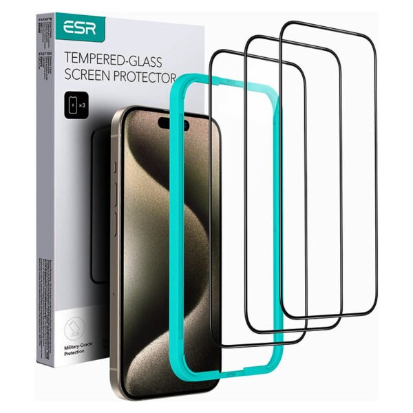 ESR 3 Pack for iPhone 15 Pro Max Screen Protector, 3 Tempered-Glass Screen Protector, 2.5D Curved Edges, Full-Coverage Military-Grade Protection, Scratch Resistant