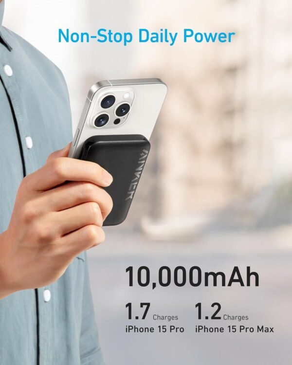 Anker Magnetic Power Bank 10K, Wireless Portable Charger, 20W Fast Charging Battery Pack with USB-C Compatible with Magsafe, iPhone 15/15 Plus/15 Pro/15 Pro Max, iPhone 14/13/12 Series - Image 2