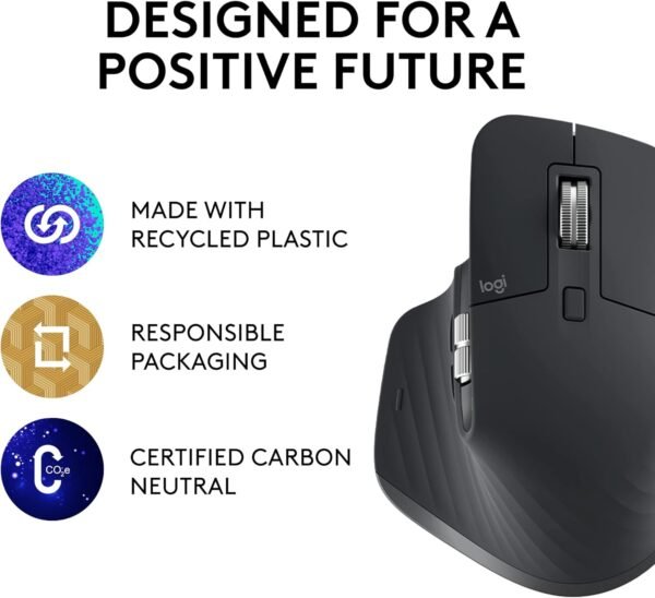 Logitech MX Master 3S - Wireless Performance Mouse with Ultra-fast Scrolling, Ergo, 8K DPI, Track on Glass, Quiet Clicks, USB-C, Bluetooth, Windows, Linux, Chrome - Graphite - Image 3