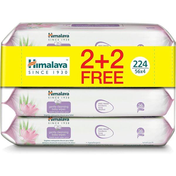 Himalaya Since 1930 Himalaya Gentle Cleansing Baby Wipes Alcohol & Paraben Free Enriched With Aloe Vera & Indian Lotus Soothes, Moisturizes & Protects Your Baby Sensitive Skin - 224 Wipes