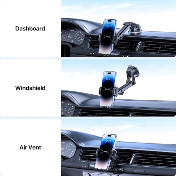 Miracase Universal Car Phone Holder [Powerful Suction Cup] Phone Holder Car for Dashboard Windshield [Double Metal Hook] Mobile Holder for Car Air Vent Car Mobile Holder for All 4.0-7.2" Smartphone - Image 4