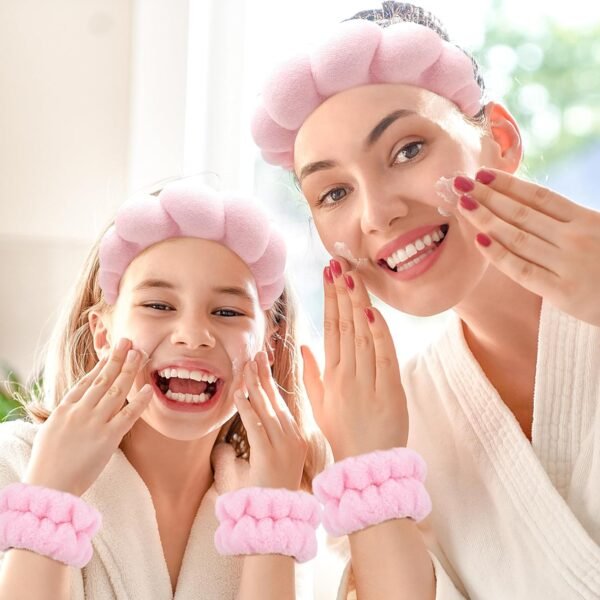 Zkptops Spa Headband for Washing Face Wristband Sponge Makeup Skincare Headband Terry Cloth Bubble Soft Get Ready Hairband for Women Girl Puffy Padded Headwear Non Slip Thick Hair Accessory(Pink) - Image 8