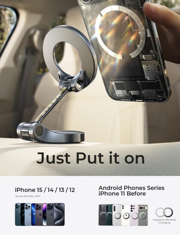 LISEN Fits MagSafe Car Mount, [20 Strong Magnets] Magnetic Phone Holder for Car, Hands Free Dashboard Mobile Holder for Car for Samsung IPhone 15 14 Pro Max Plus MagSafe Case - Image 4
