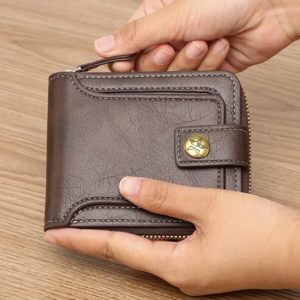 1pc Men's Fashionable Tree Pattern Zipper Buckle, PU Credit Card Card Holder, Small Zipper Coin Storage Zipper Button Closure Business Wallet, Ideal Gift For Men - Image 2