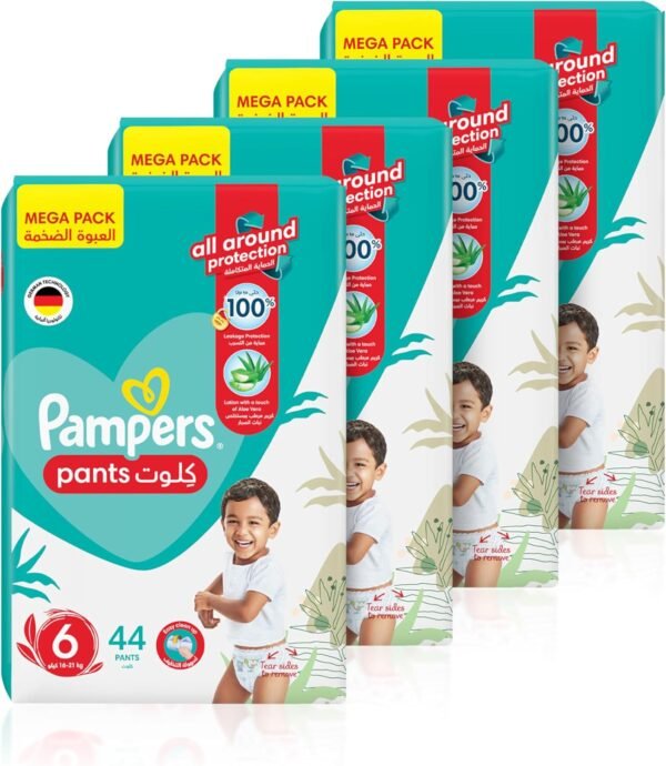 Pampers Baby-Dry Pants Diapers with Aloe Vera Lotion, 360 Fit & up to 100% Leakproof, Size 6, 16-21kg, 4 Mega Packs, 176 Count - Image 3