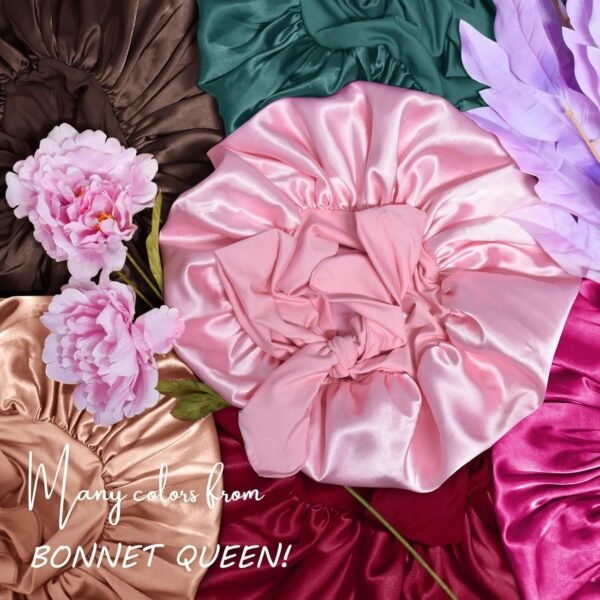 BONNET QUEEN Silk Bonnet for Sleeping Women Satin Bonnet Silk Hair Cap Adjustable Silk Hair Bonnet Night Sleep Cap with Tie Band (Black,Medium) - Image 4