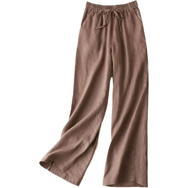 Women's Solid Color Cotton Linen Pants Street Casual Wide Leg Trousers Fashion Elastic Belt Multipocket Slacks - Image 2