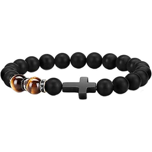 Cross Bracelet for Men Tiger Eye Catholic Rosary Bracelet for Men Boys Adjustable Natural Crystal Stone Bead Anti Anxiety Stretch Bracelet One Size