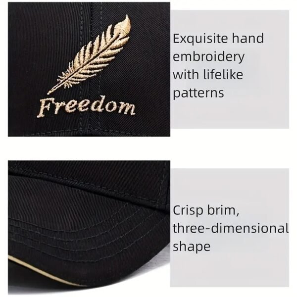 Feather & Freedom Embroidered Baseball Cap Black Washed Peaked Hat Summer Adjustable Sunshade Cap Suitable For Outdoor Sports - Image 3