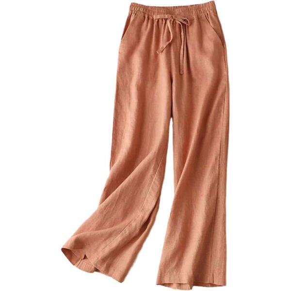 Women's Solid Color Cotton Linen Pants Street Casual Wide Leg Trousers Fashion Elastic Belt Multipocket Slacks