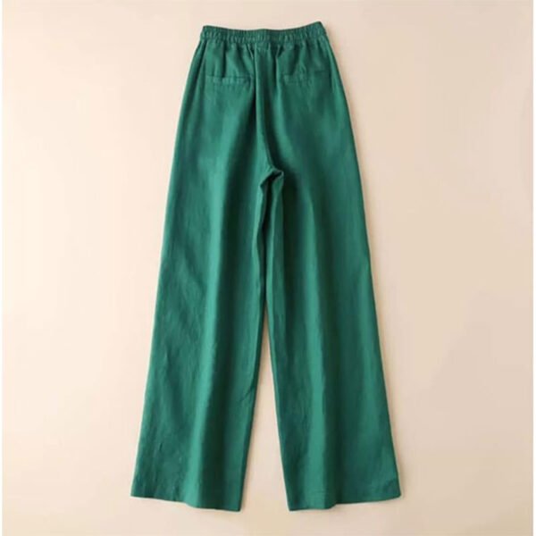 Women's Solid Color Cotton Linen Pants Street Casual Wide Leg Trousers Fashion Elastic Belt Multipocket Slacks - Image 3