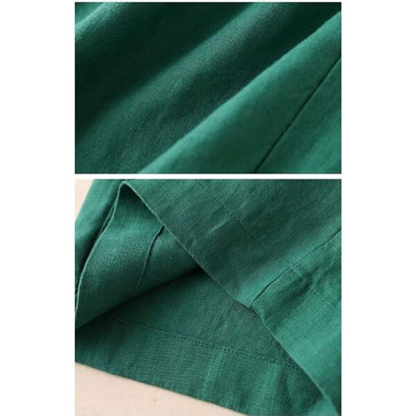 Women's Solid Color Cotton Linen Pants Street Casual Wide Leg Trousers Fashion Elastic Belt Multipocket Slacks - Image 4
