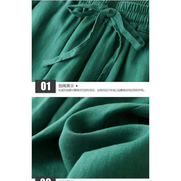 Women's Solid Color Cotton Linen Pants Street Casual Wide Leg Trousers Fashion Elastic Belt Multipocket Slacks - Image 5