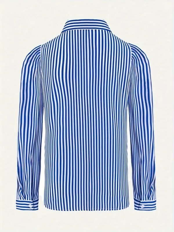 Striped Print Single-breasted Blouse, Casual Long Sleeve Blouse For Spring & Fall, Women's Clothing - Image 3