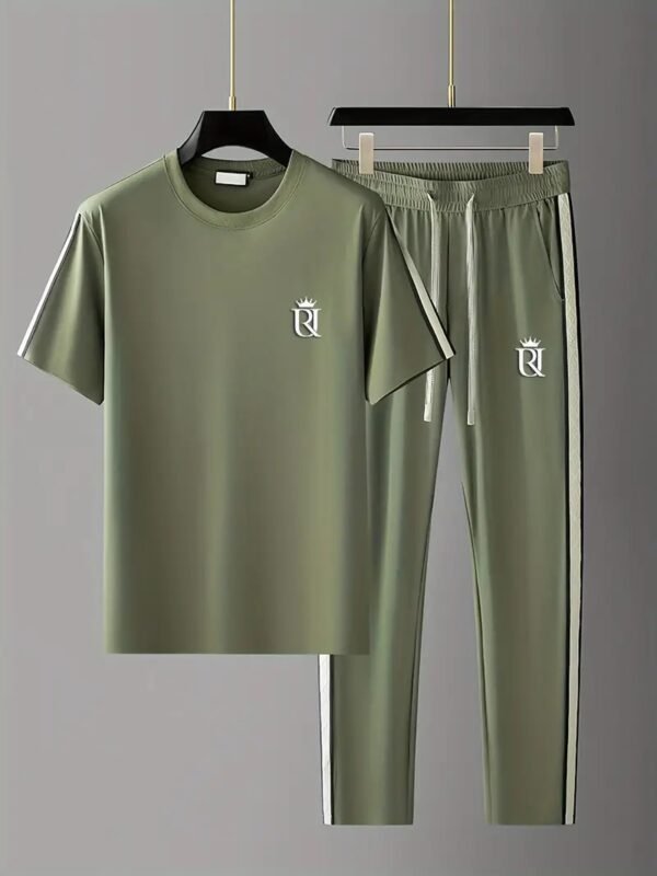 Men's Casual Sportswear Set, Summer Fashion 2-Piece co ord set With Short Sleeve T-Shirt & Side Stripe Pants - Image 2