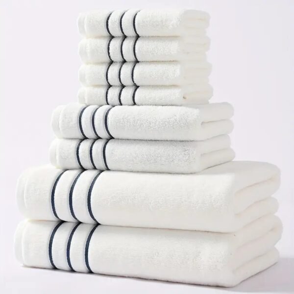 8pcs Soft Cotton Towel Set, Soft & Fluffy Bathroom Towels, 2 Bath Towels 71.12cm X 139.7cm, 2 Hand Towels 33.02cm X 73.66cm & 4 Face Towels 33.02cm X 33.02cm , Bathroom Accessories - Image 3