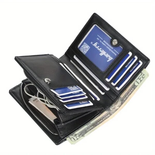 Baellerry Men's Business Retro Short Wallet Multi-card Slot PU Leather Buckle Zipper Bank Card Holder - Image 10