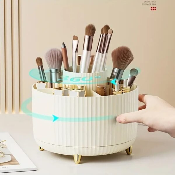 1pc Desktop Rotating Storage Bucket, Makeup Brush Holder, Cosmetics Storage Container, Plastic Makeup Storage Rack, Dorm Bedroom Bathroom Accessories, Makeup Organizer, Vanity Organizer, Home Organization And Storage Supplies, Room Decor - Image 3