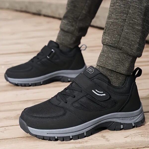 Men's Breathable Casual Shoes With Hook And Loop Fastener, Comfy Soft Sole Sneakers For Outdoor Jogging, Spring And Summer - Image 3